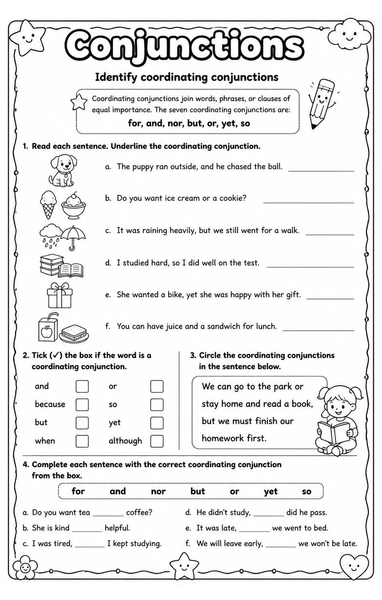 Identify coordinating conjunctions