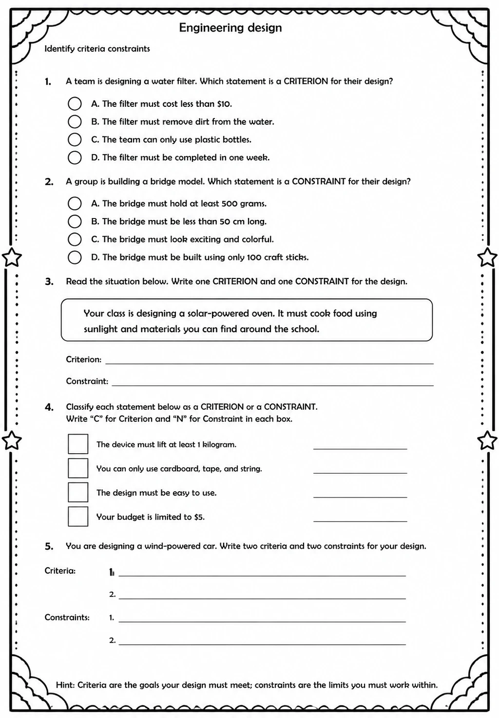 Identify criteria constraints