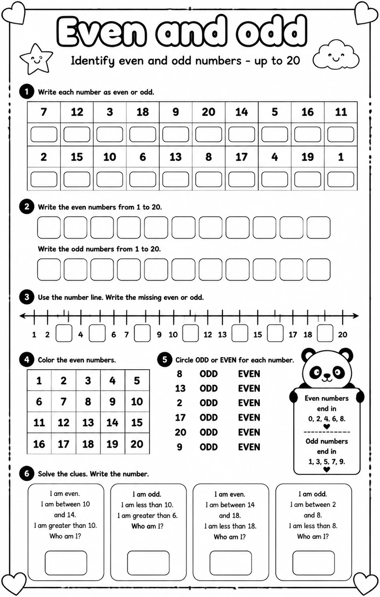Identify even and odd numbers - up to 20