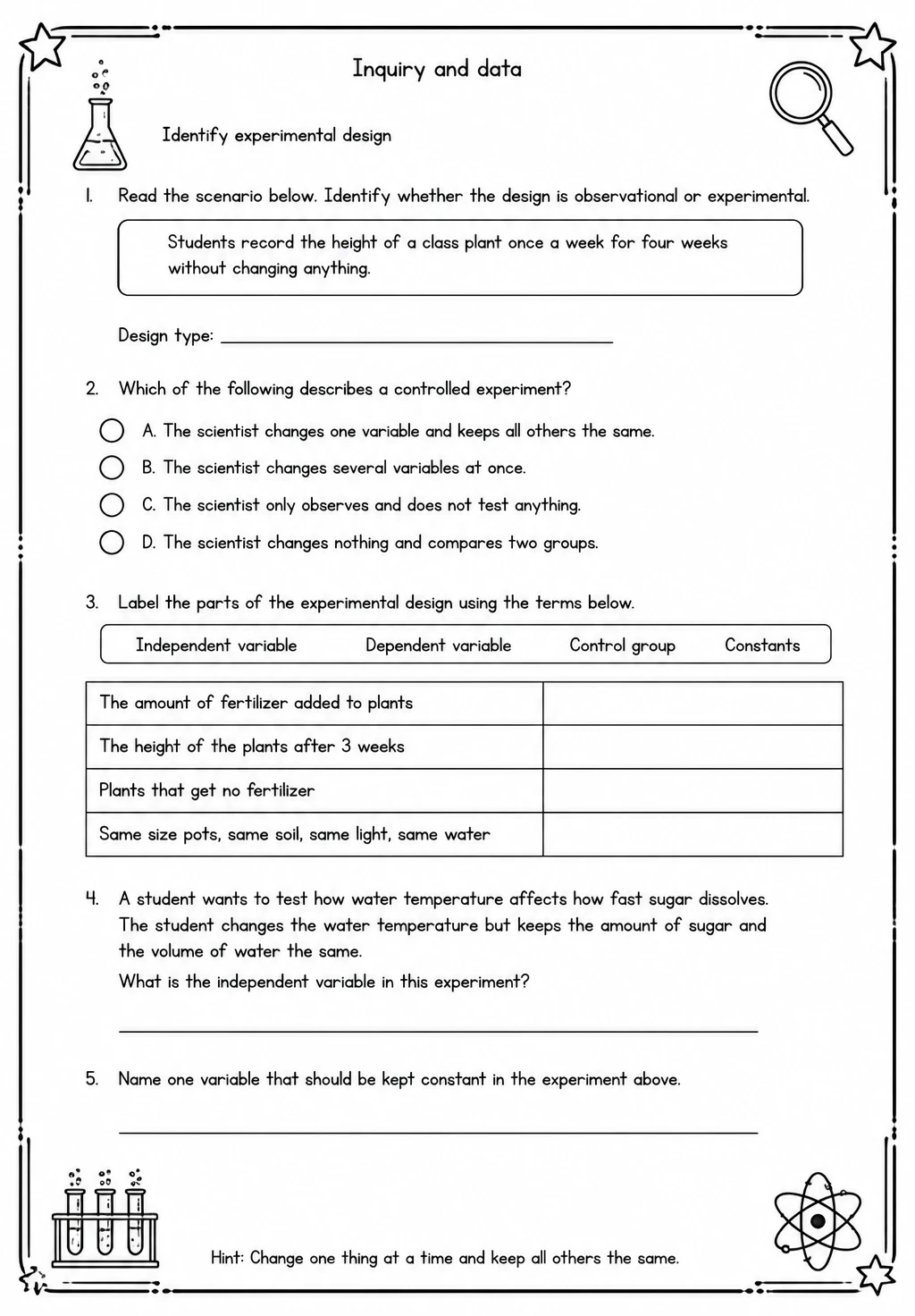 Identify experimental design