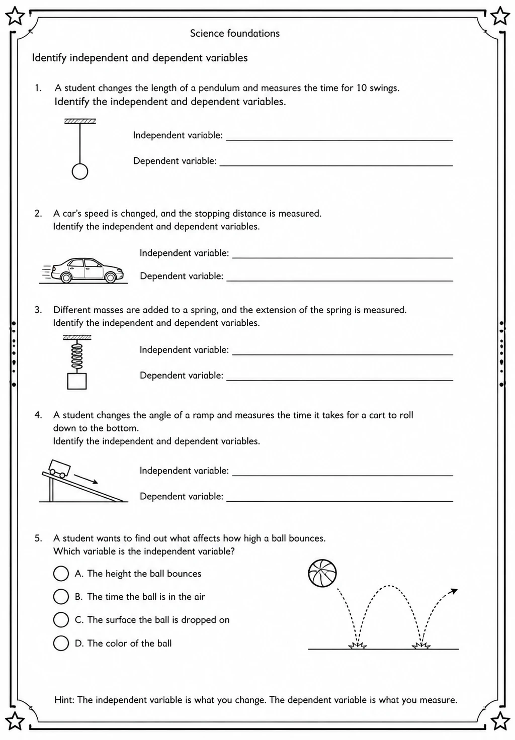 Identify independent and dependent variables