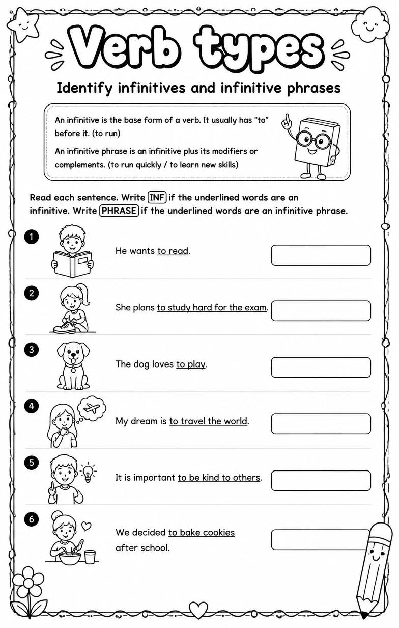Identify infinitives and infinitive phrases