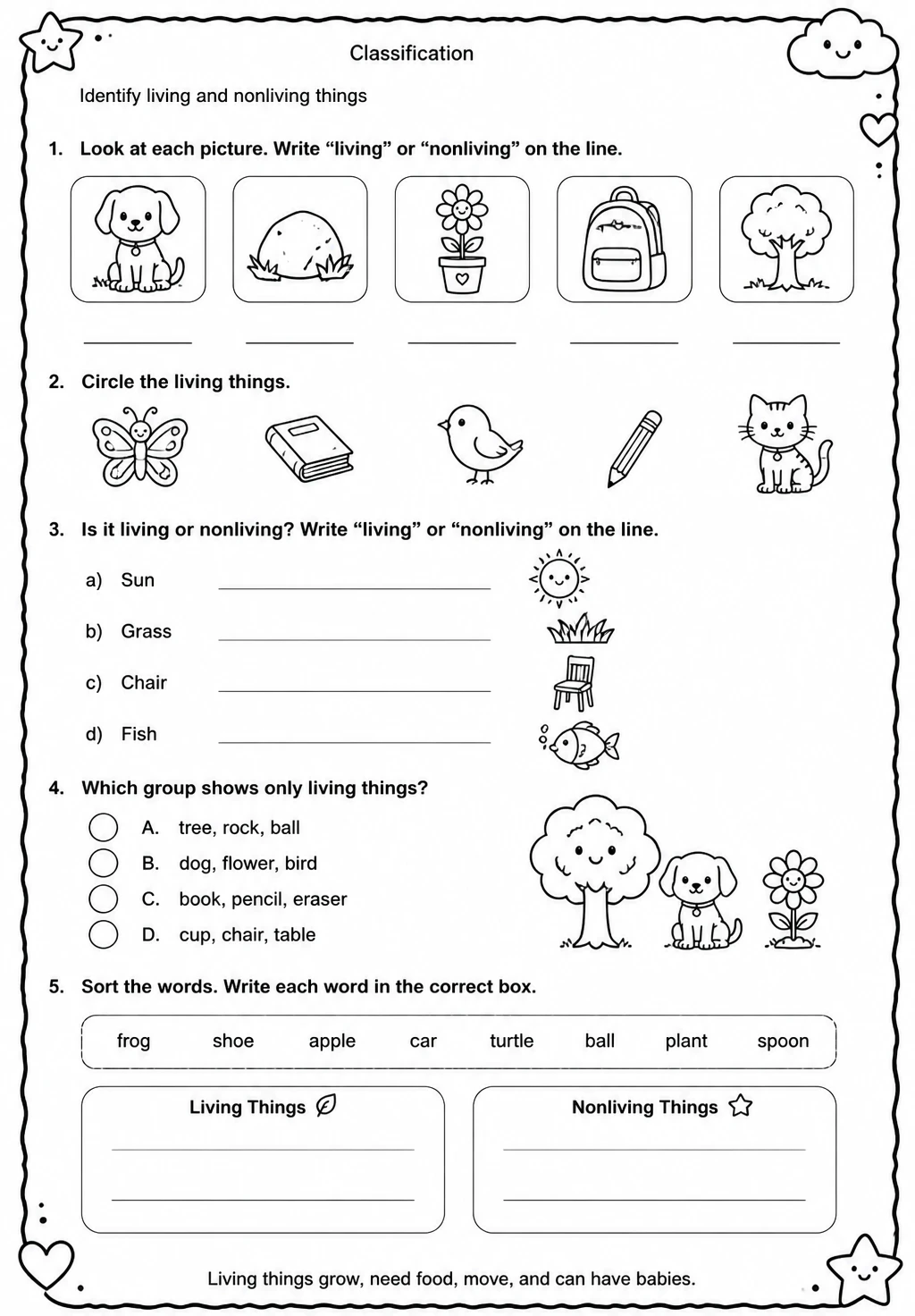 Identify living and nonliving things