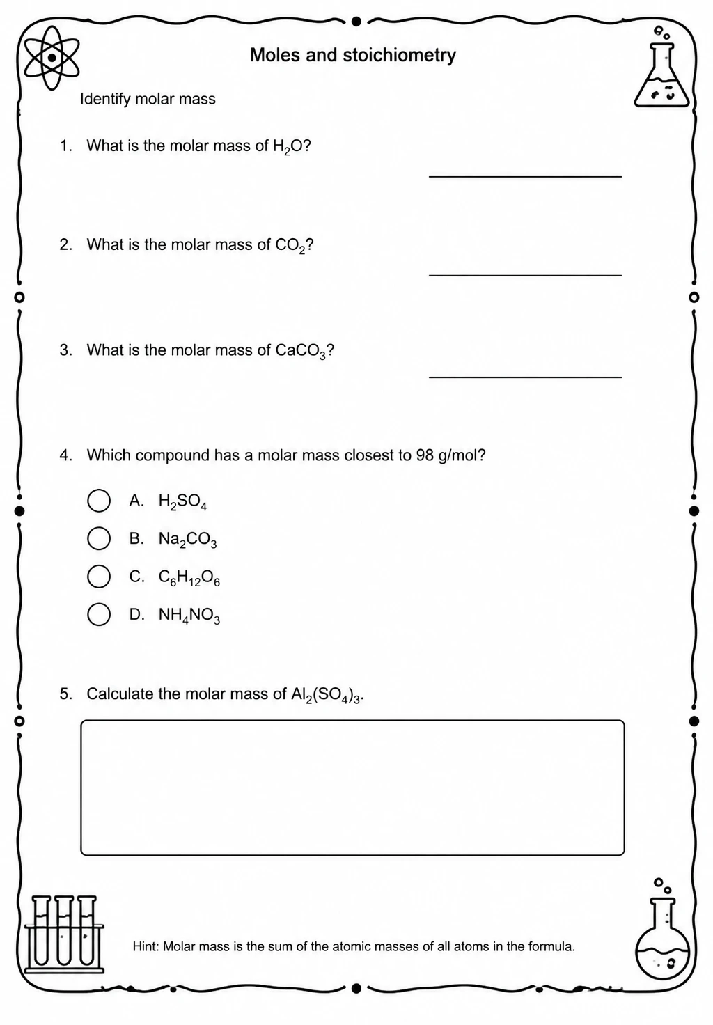 Identify molar mass
