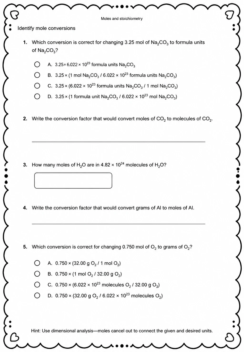 Identify mole conversions