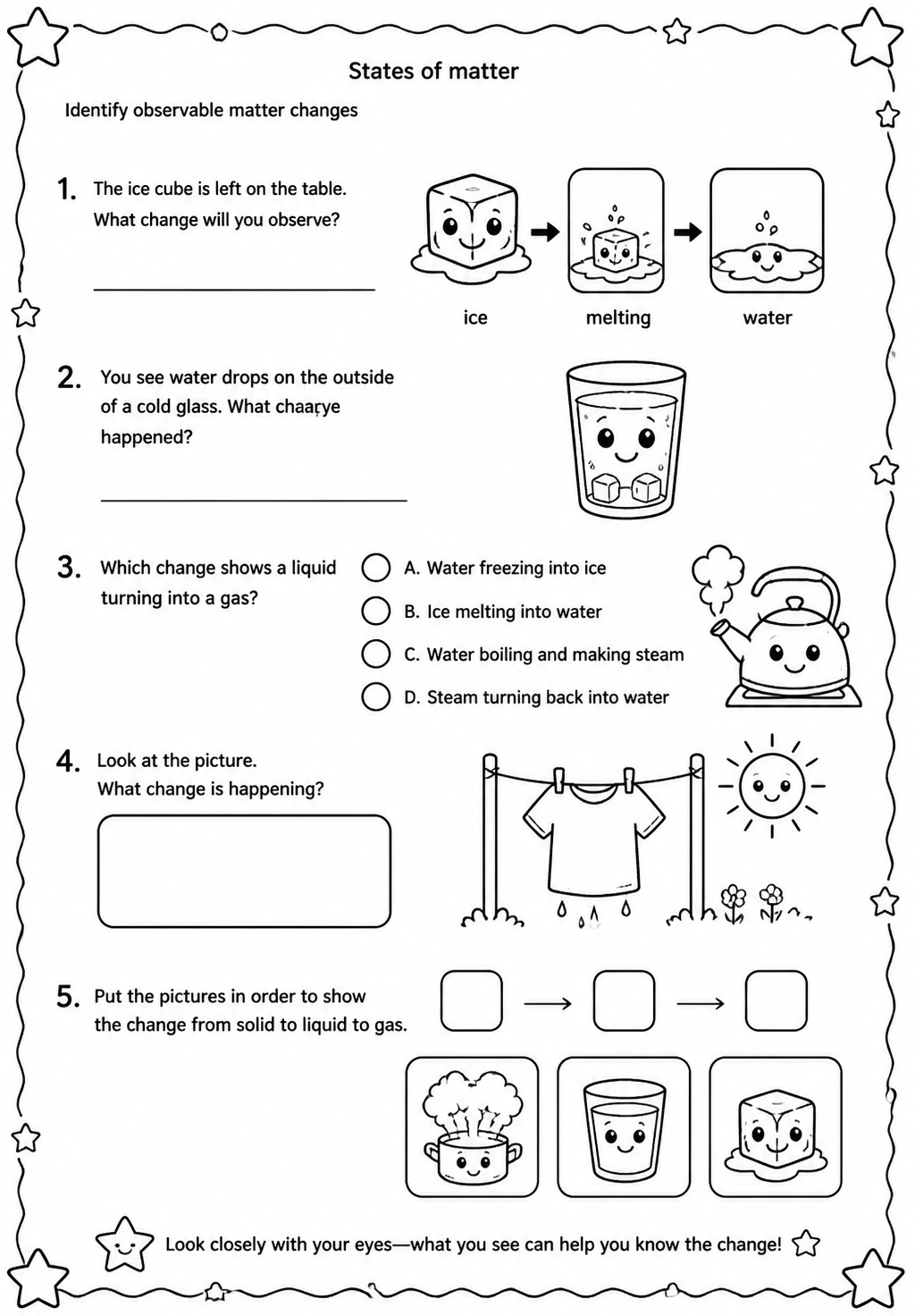 Identify observable matter changes