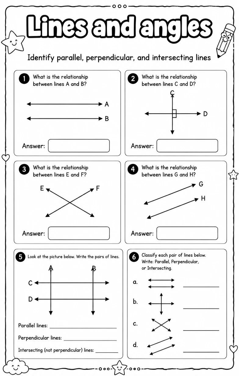Identify parallel, perpendicular, and intersecting lines