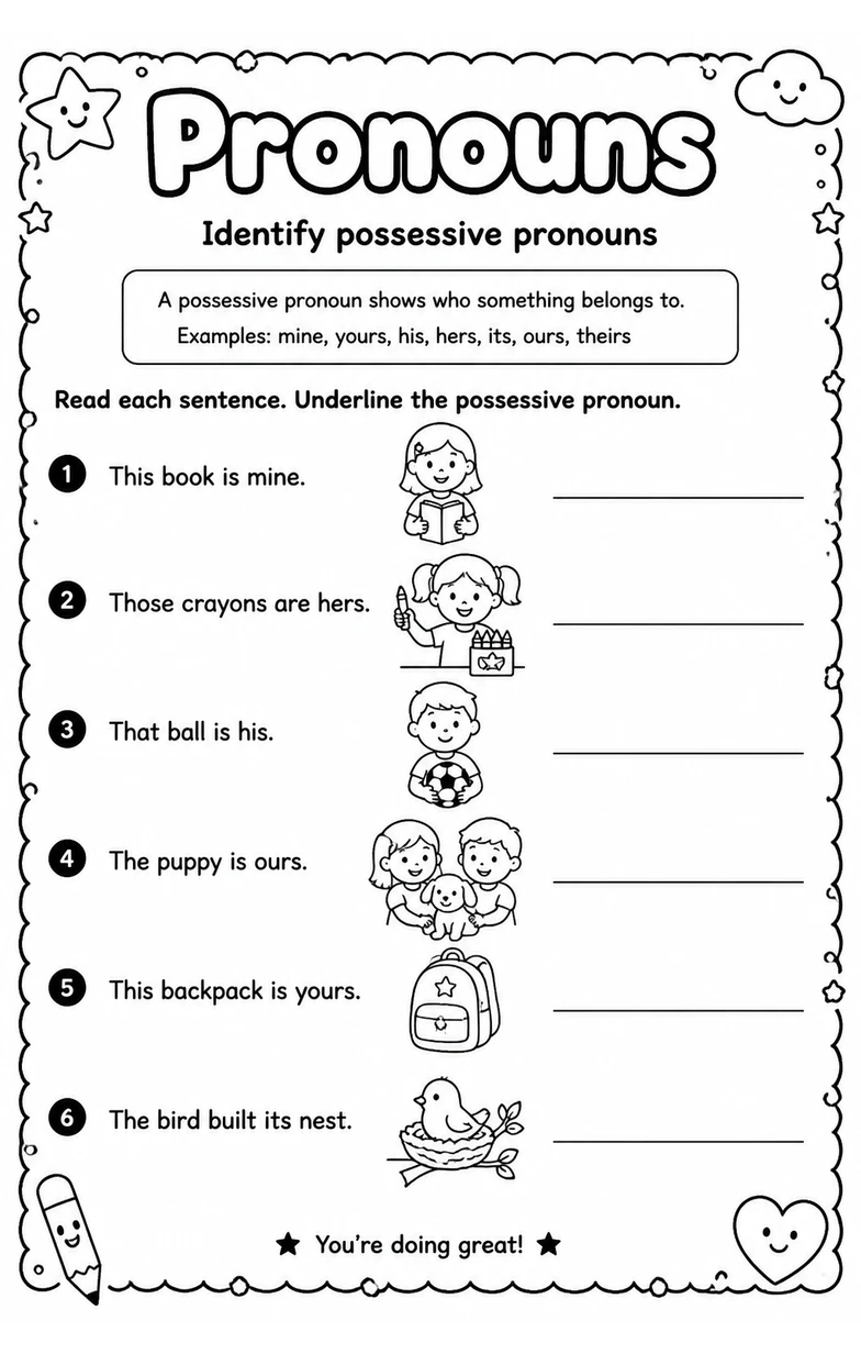 Identify possessive pronouns