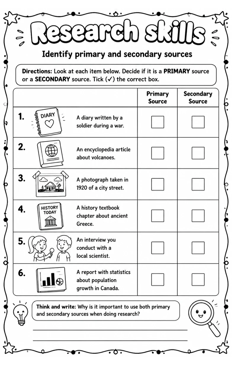 Identify primary and secondary sources