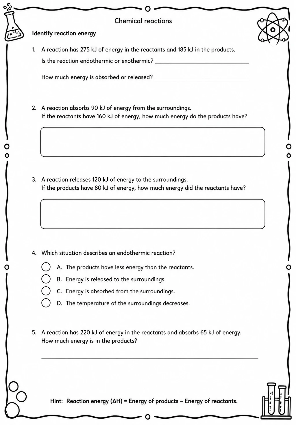 Identify reaction energy