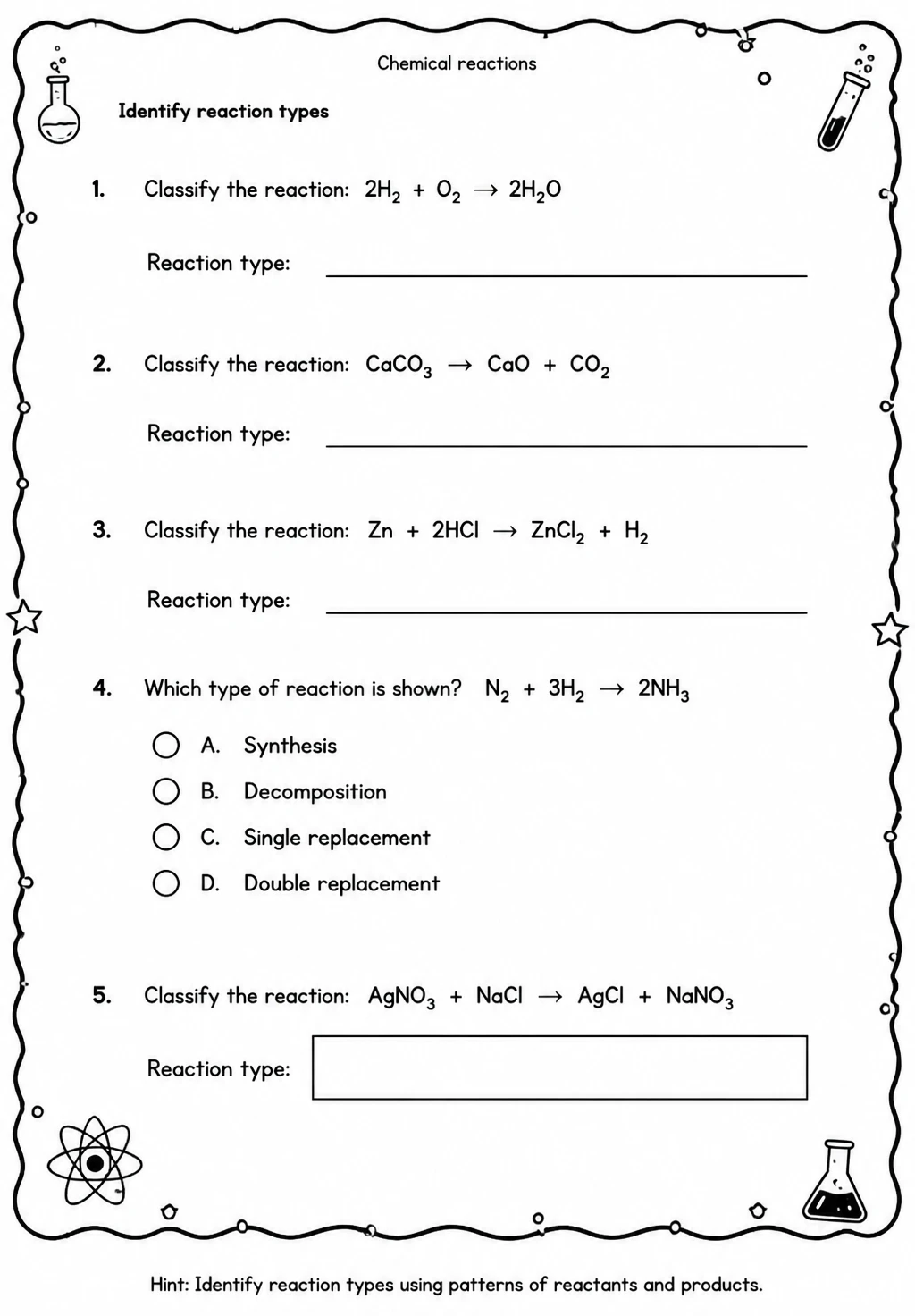 Identify reaction types