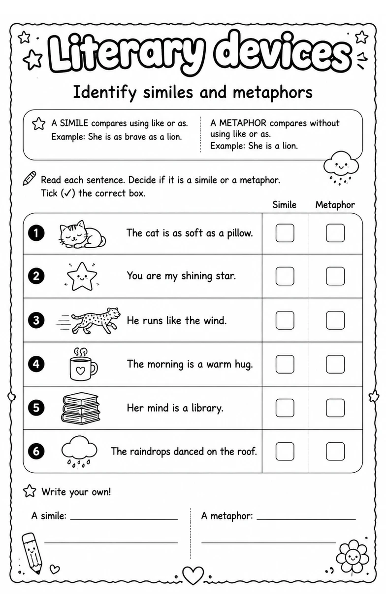 Identify similes and metaphors