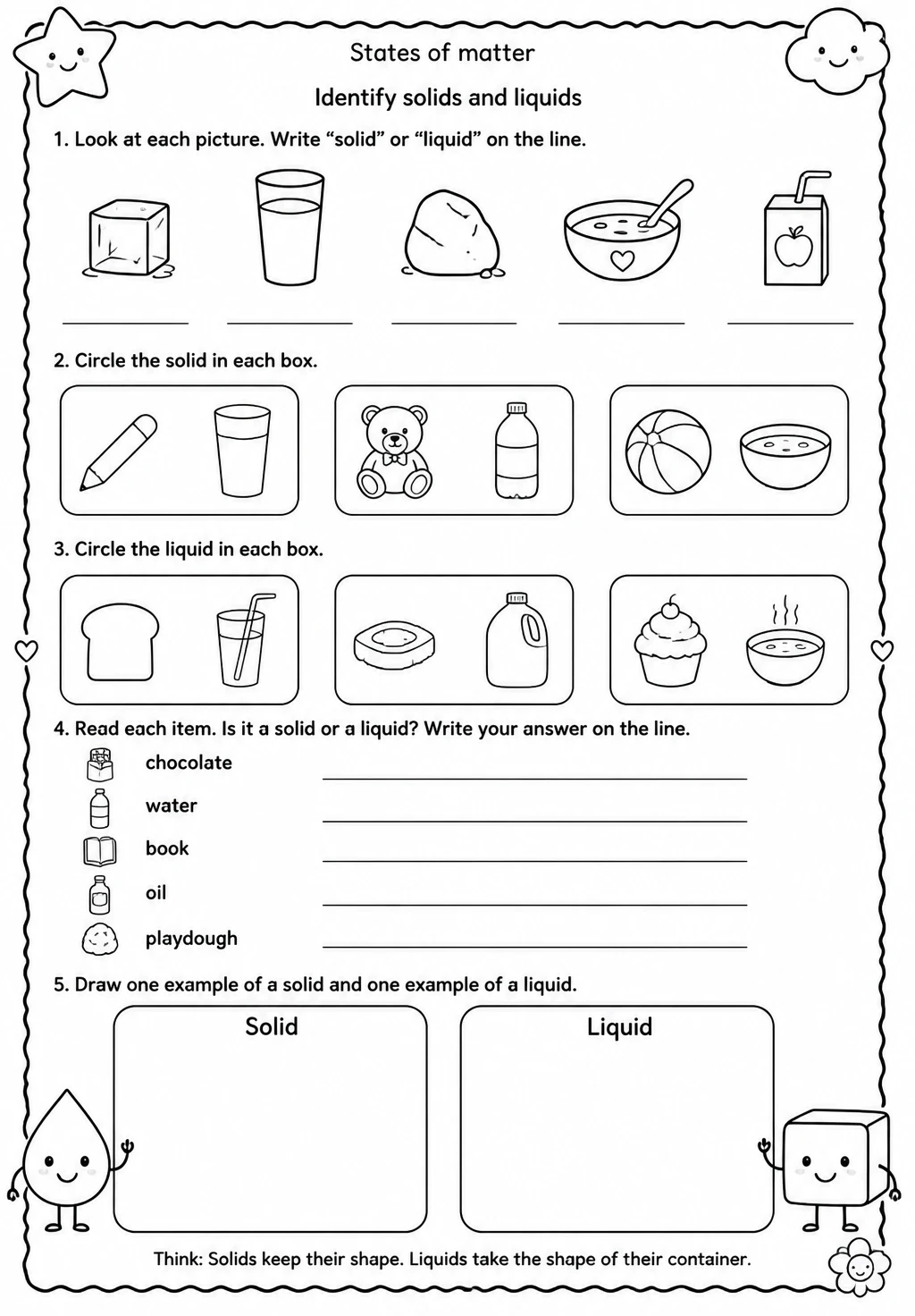 Identify solids and liquids