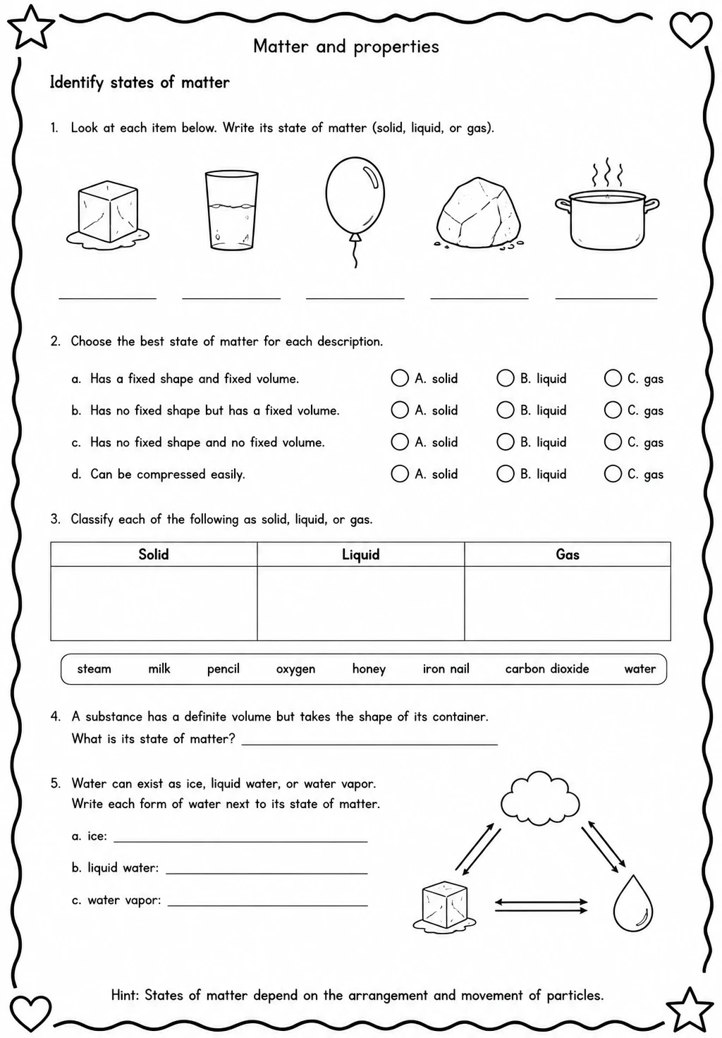 Identify states of matter