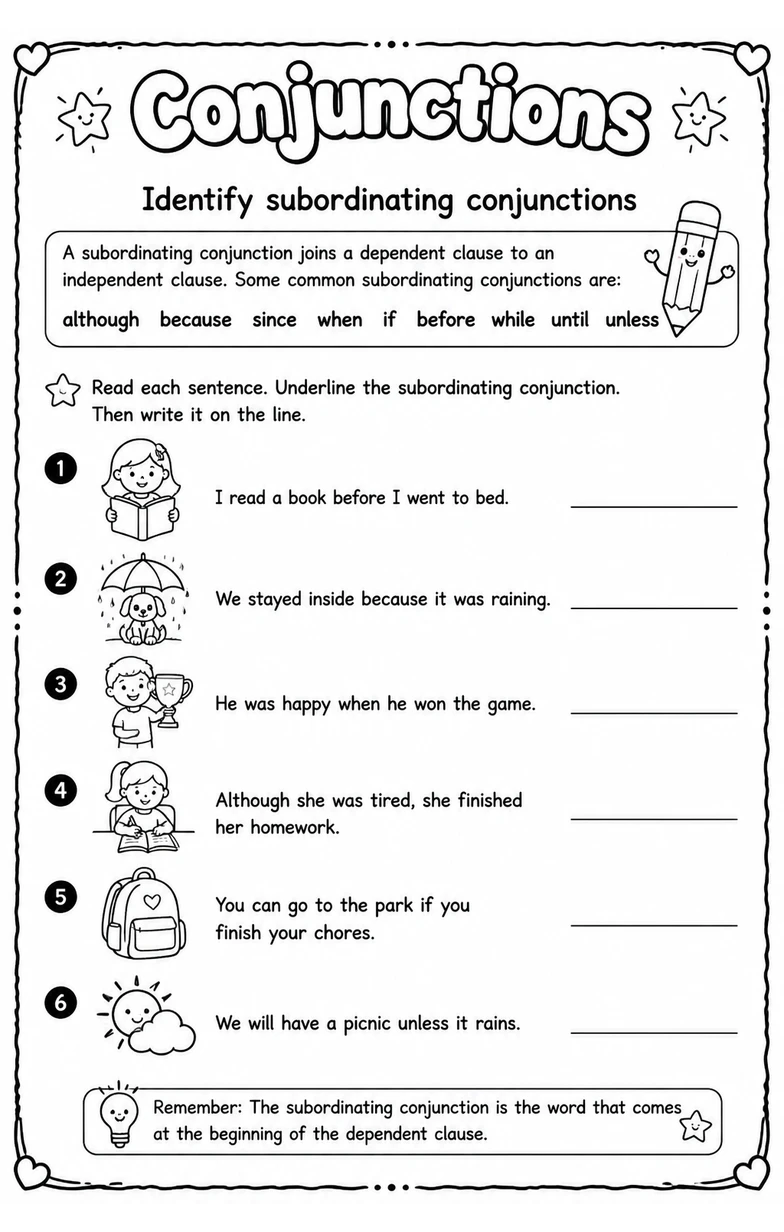 Identify subordinating conjunctions