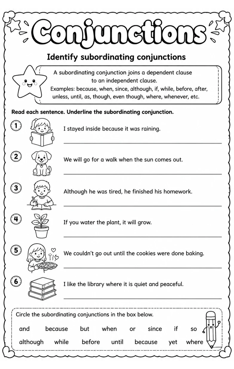 Identify subordinating conjunctions