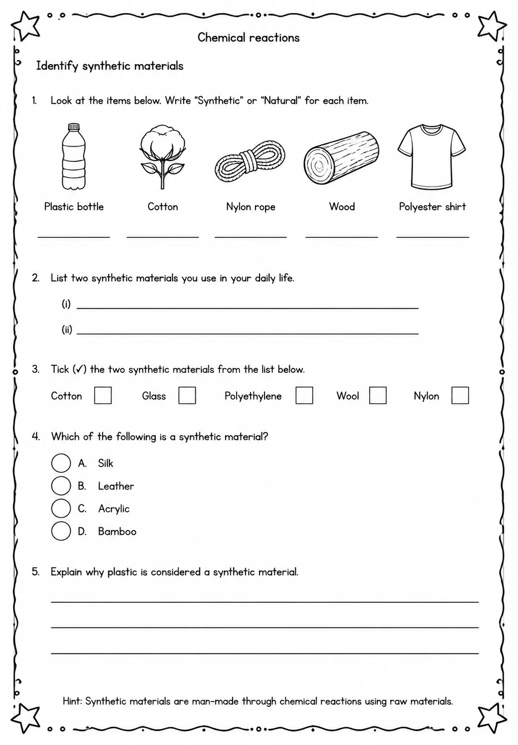 Identify synthetic materials