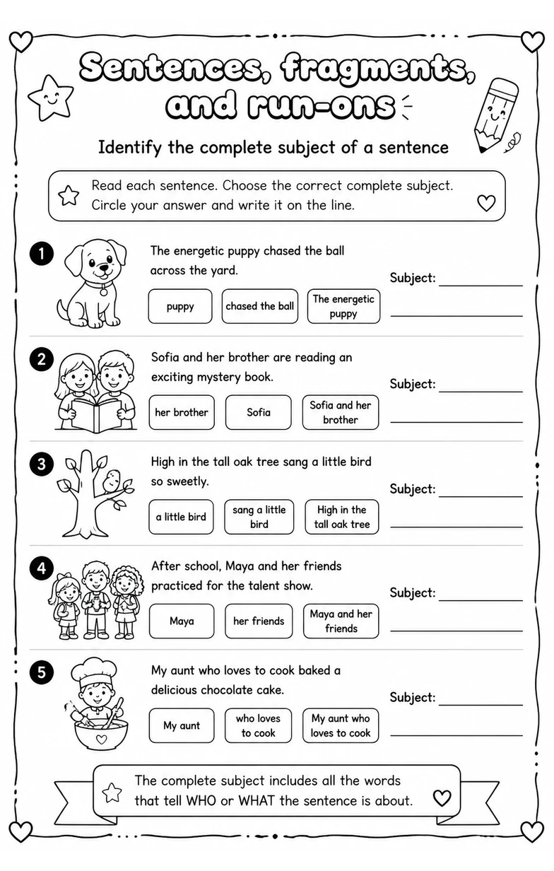 Identify the complete subject of a sentence
