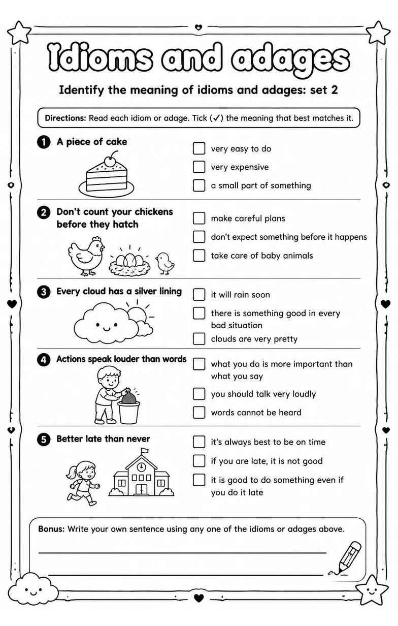 Identify the meaning of idioms and adages: set 2