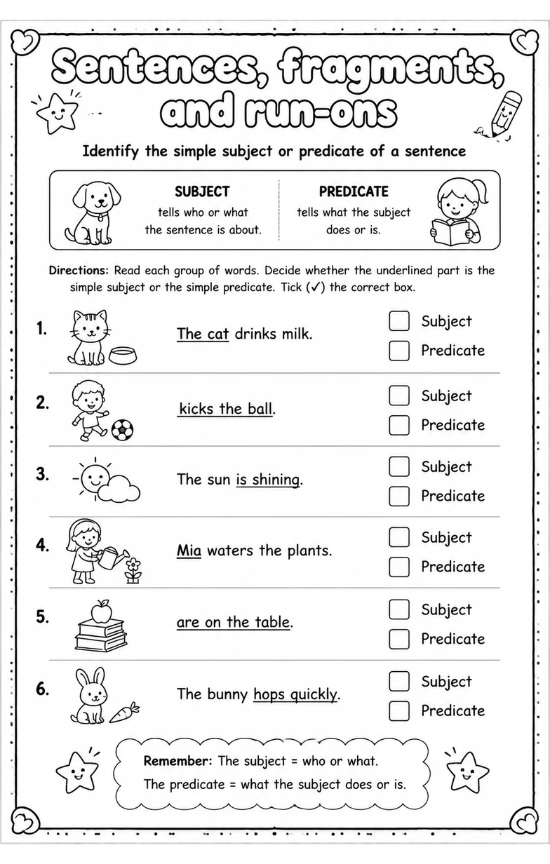 Identify the simple subject or predicate of a sentence