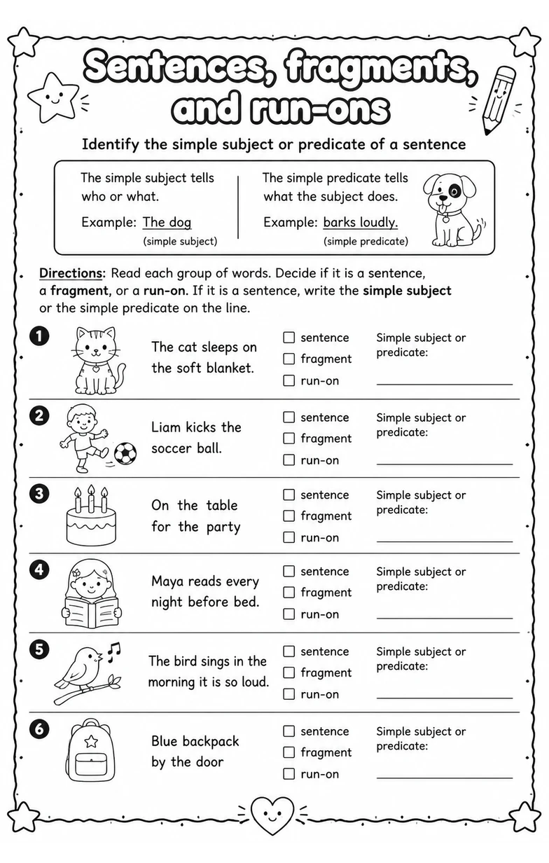 Identify the simple subject or predicate of a sentence