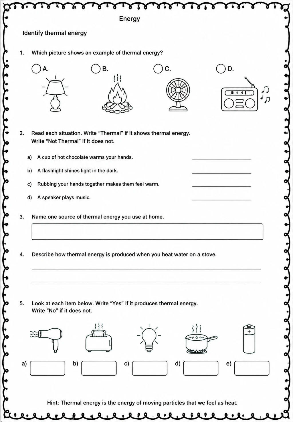 Identify thermal energy