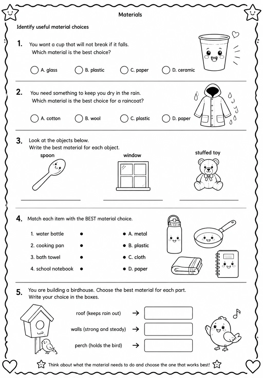 Identify useful material choices