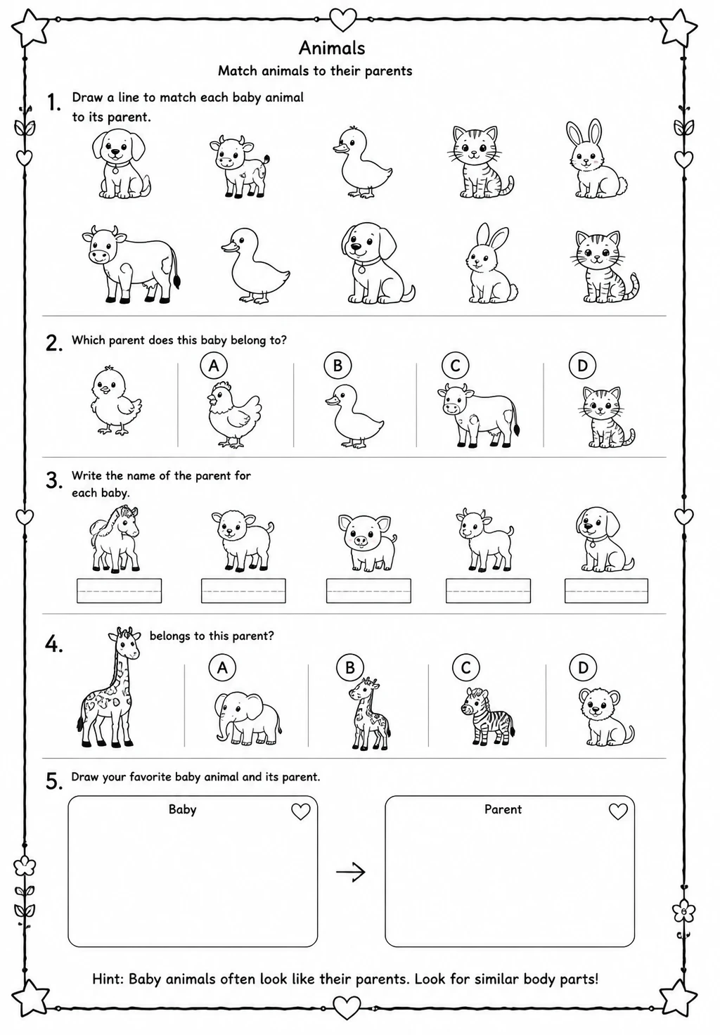 Match animals to their parents