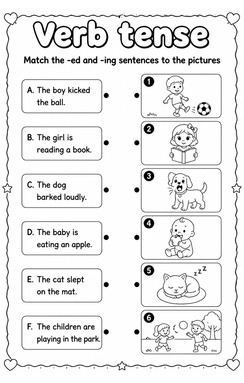 Match the -ed and -ing sentences to the pictures