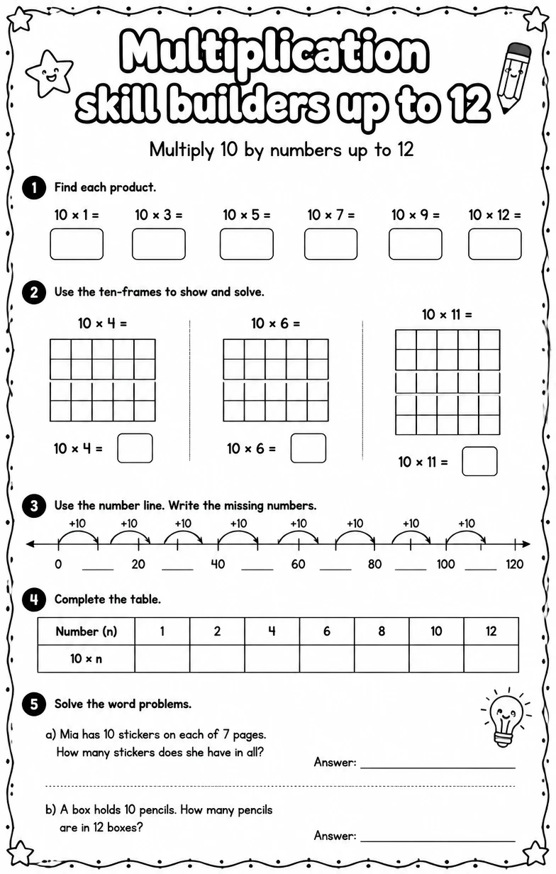 Multiply 10 by numbers up to 12