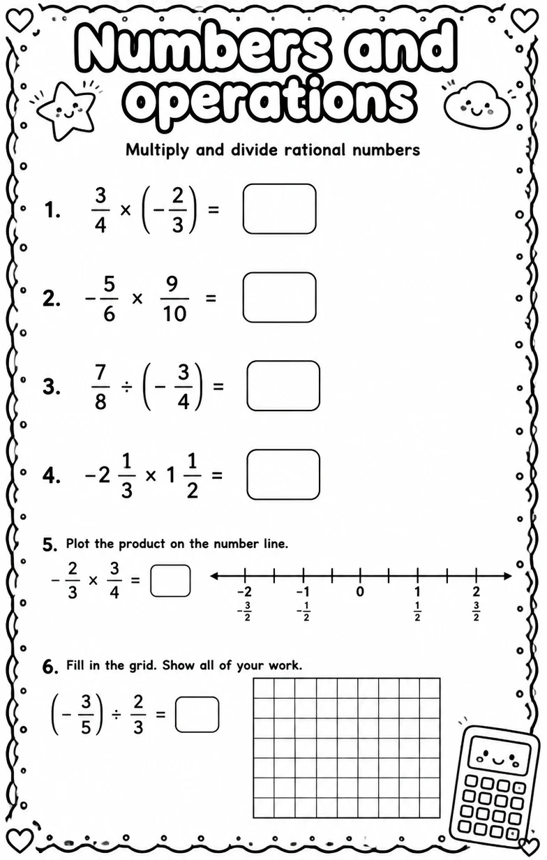 Multiply and divide rational numbers