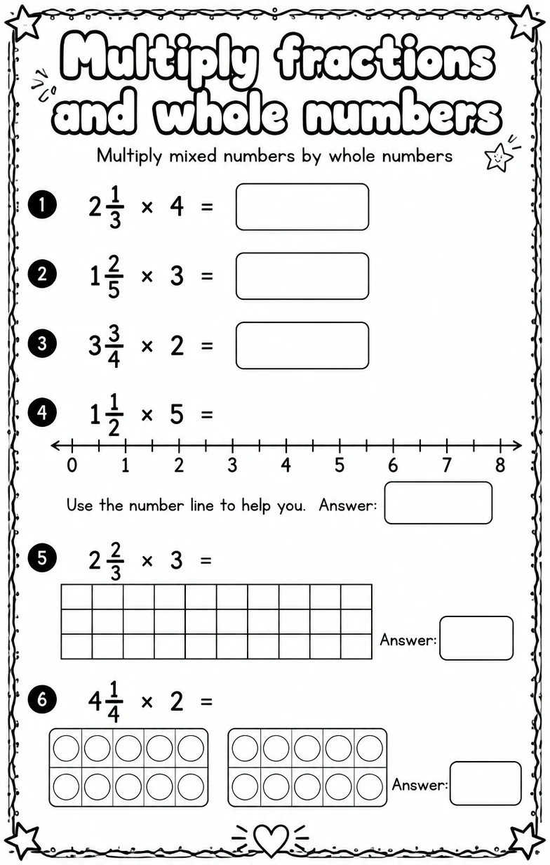 Multiply mixed numbers by whole numbers