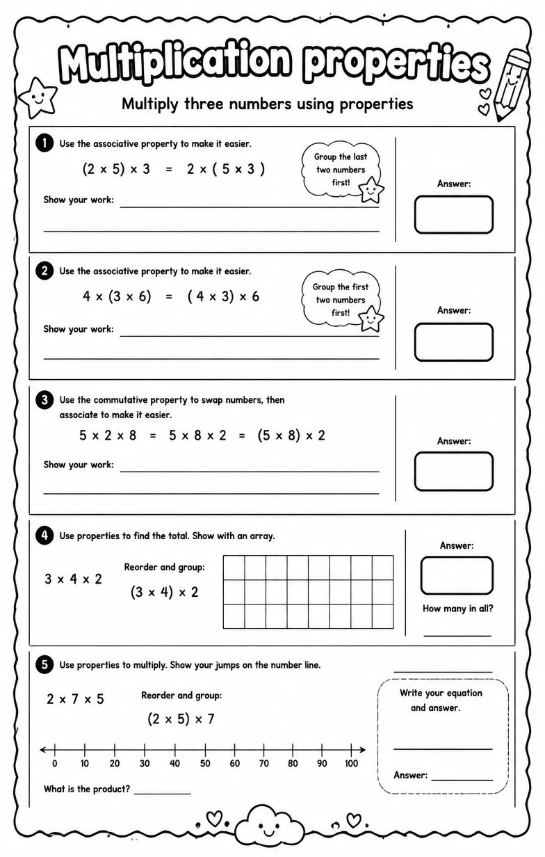 Multiply three numbers using properties