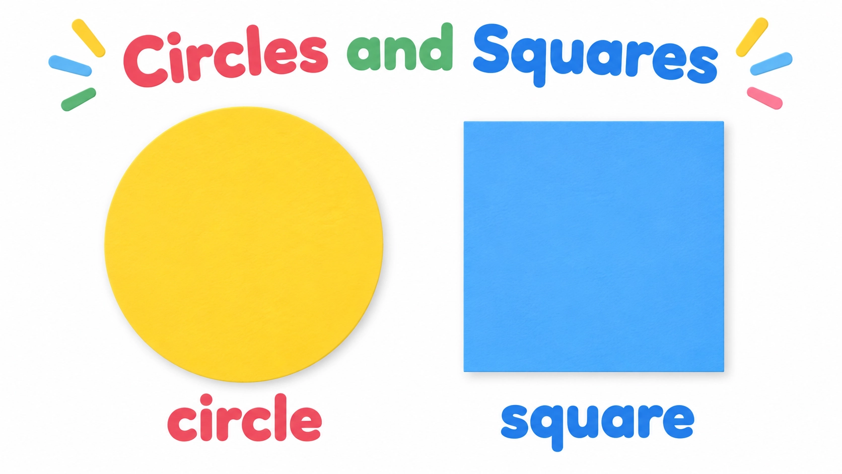 Cover of a preschool mathematics presentation about circles and squares