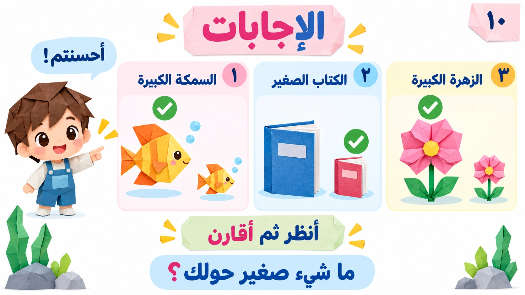 إجابات المهام الثلاث وخلاصة وسؤال ختامي.