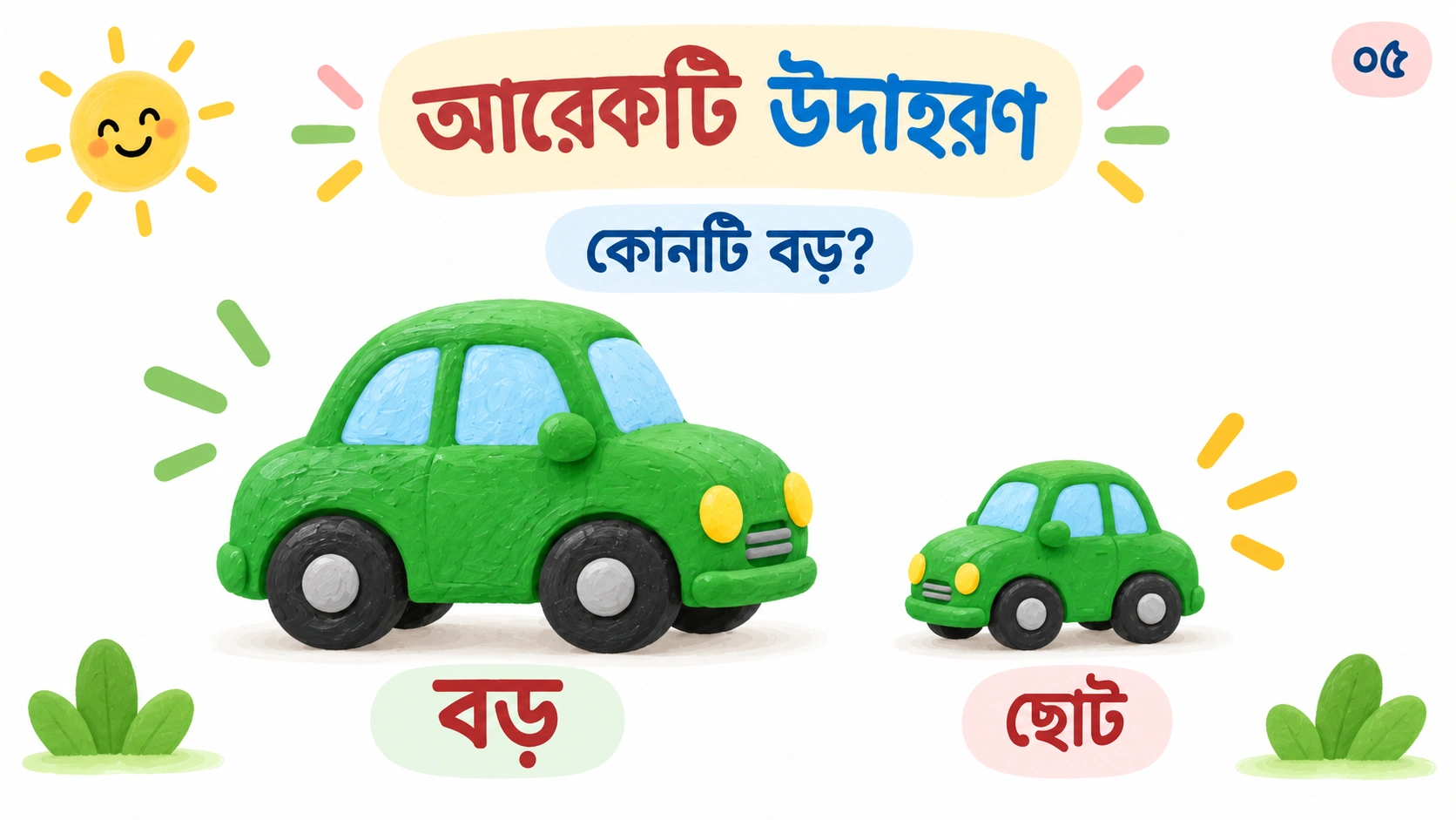 দুই সবুজ গাড়ির মধ্যে বড় ও ছোট শনাক্ত করা।