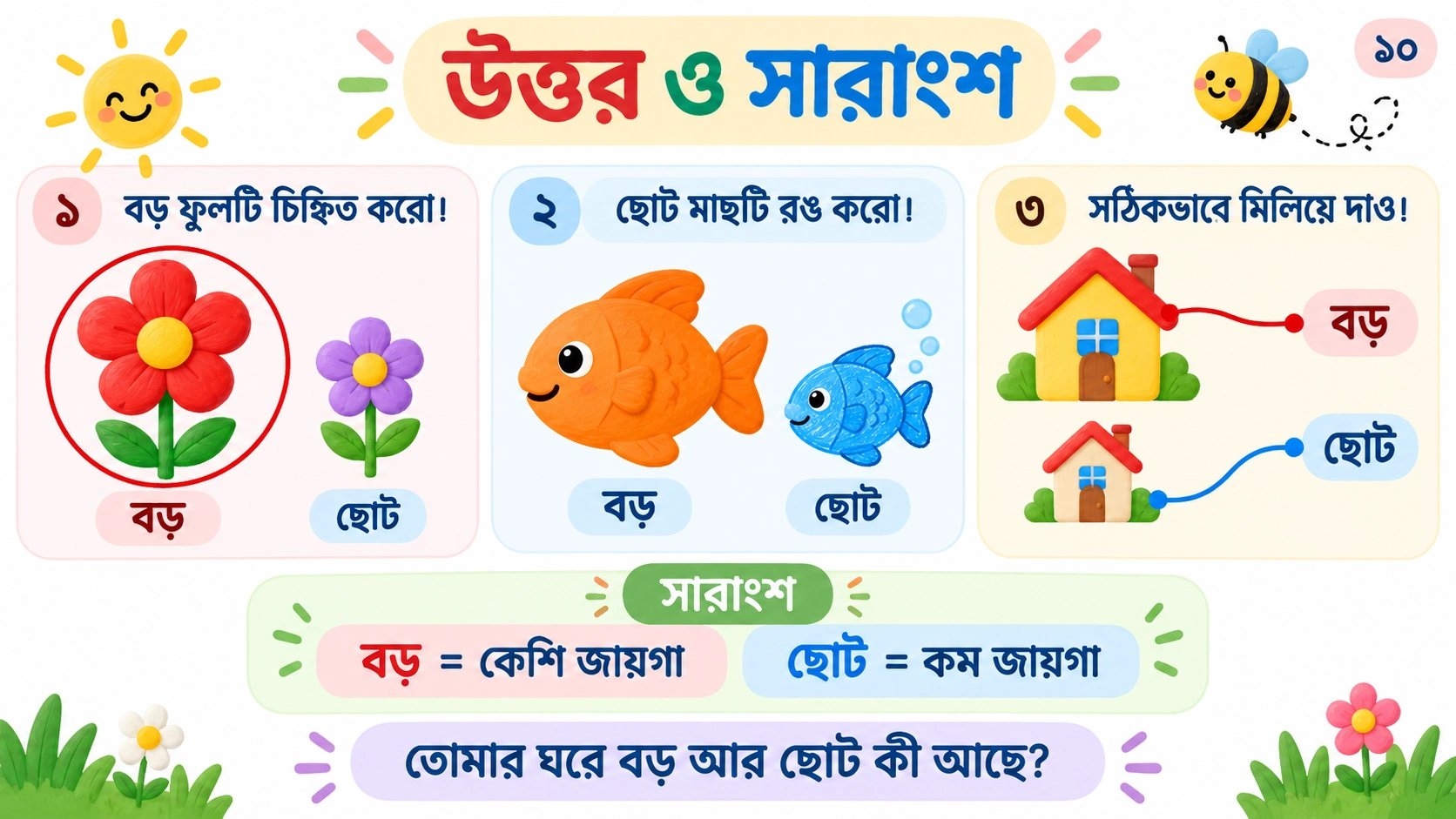 স্বাধীন তিন কাজের উত্তর ও বড়-ছোট ধারণার সারাংশ।