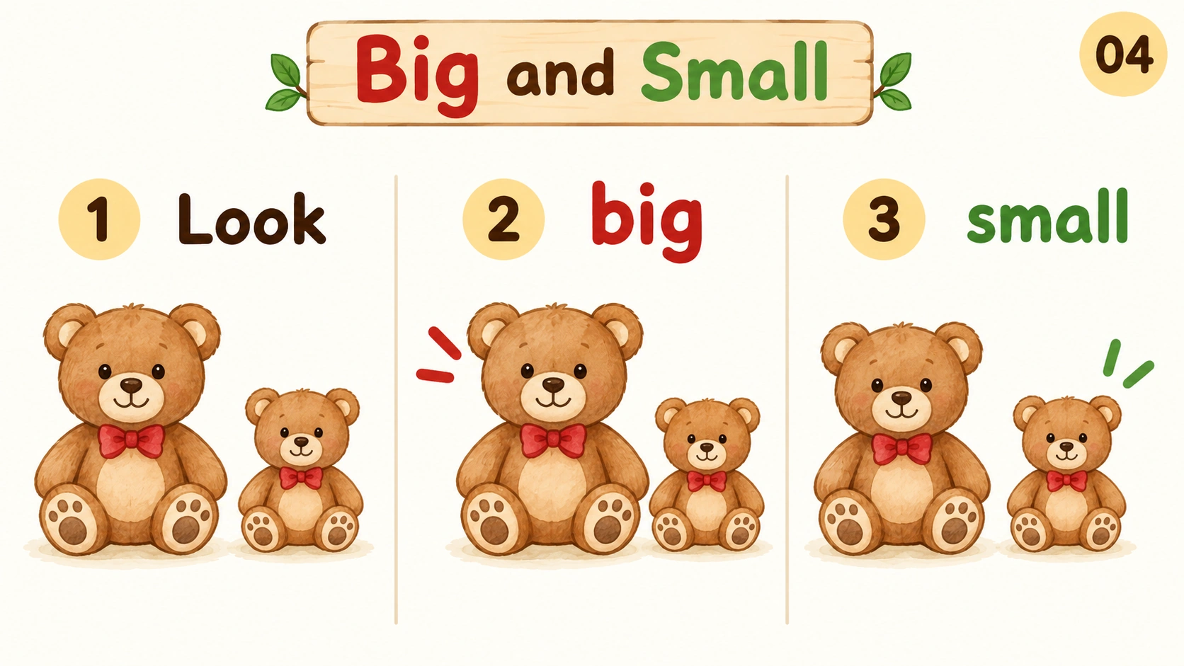 Teddy bears show how to identify big and small.