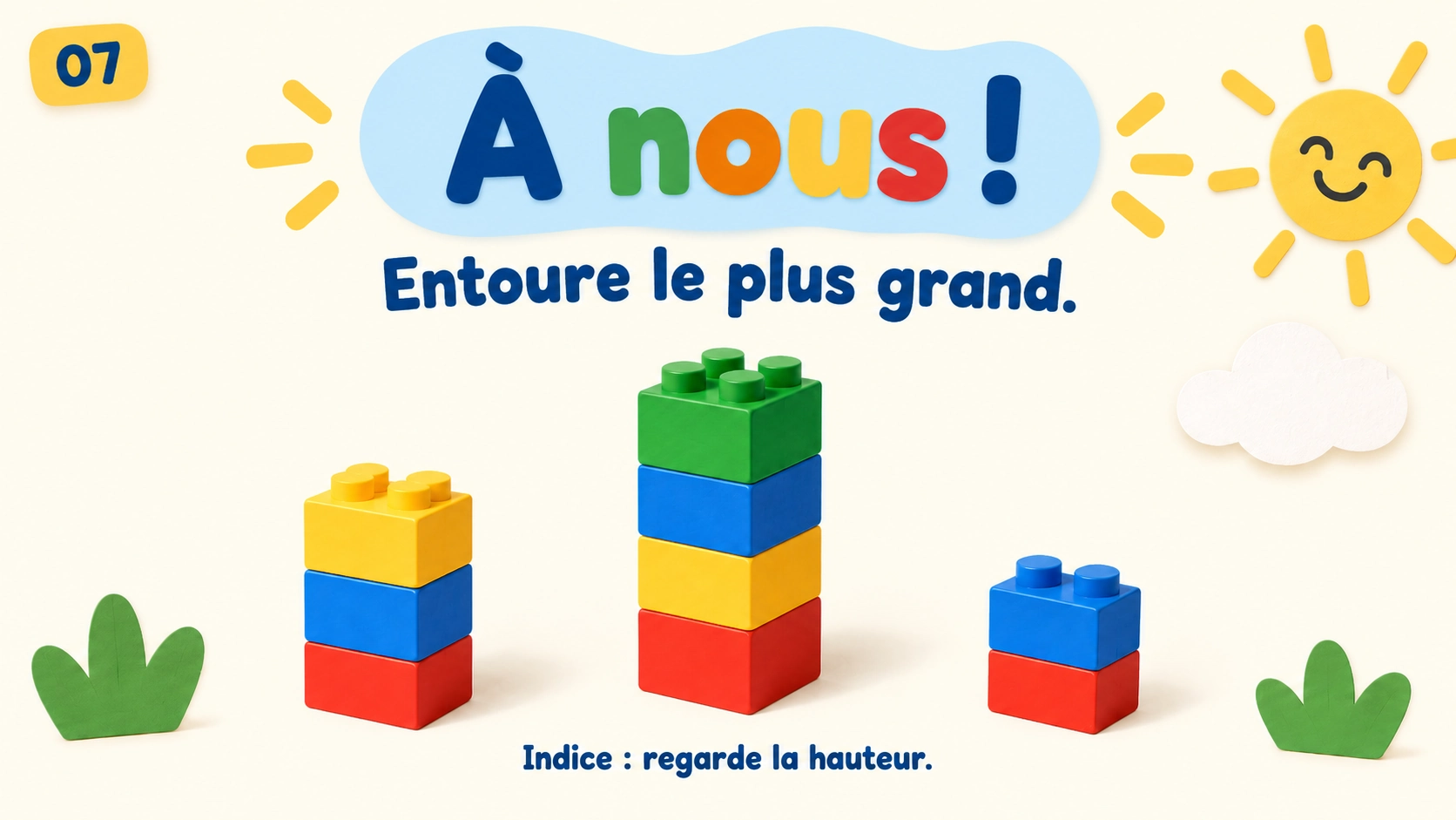 Exercice guidé : entourer la plus grande tour sans réponse indiquée.