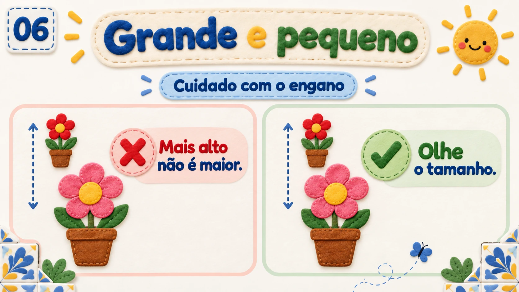Equívoco sobre altura é marcado como incorreto e corrigido pela comparação do tamanho.