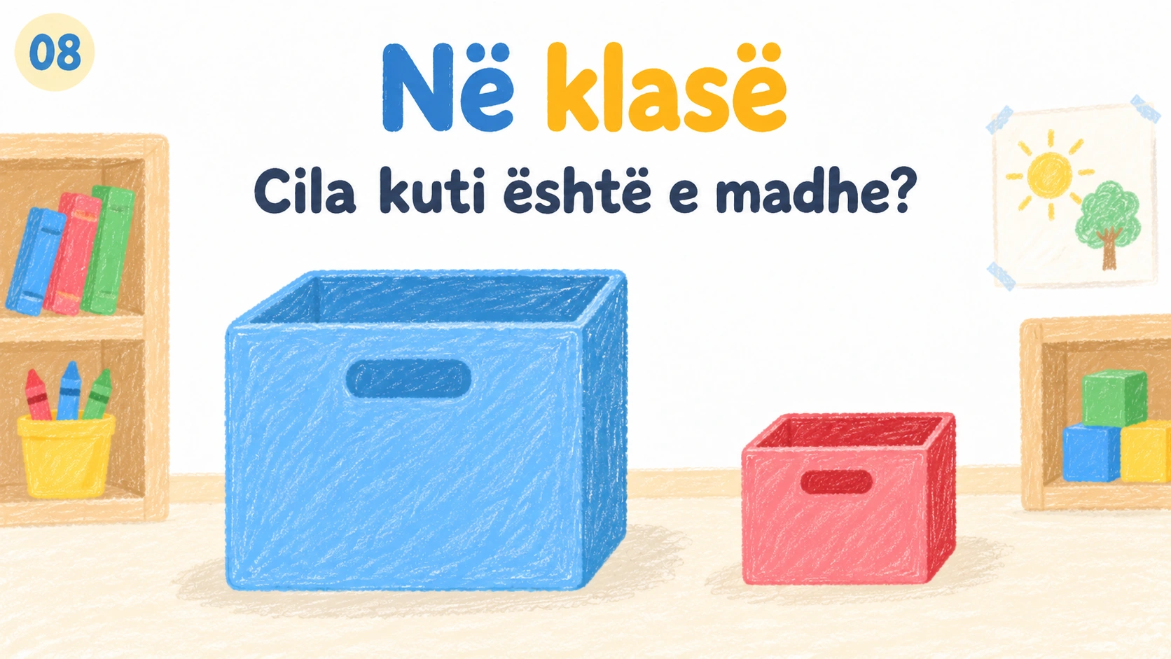 Dy kuti në klasë, një e madhe dhe një e vogël.