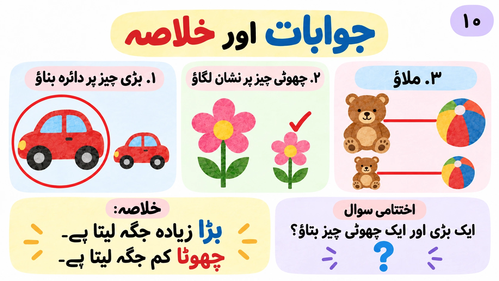 سلائیڈ نو کے تین درست جوابات، خلاصہ اور اختتامی سوال۔