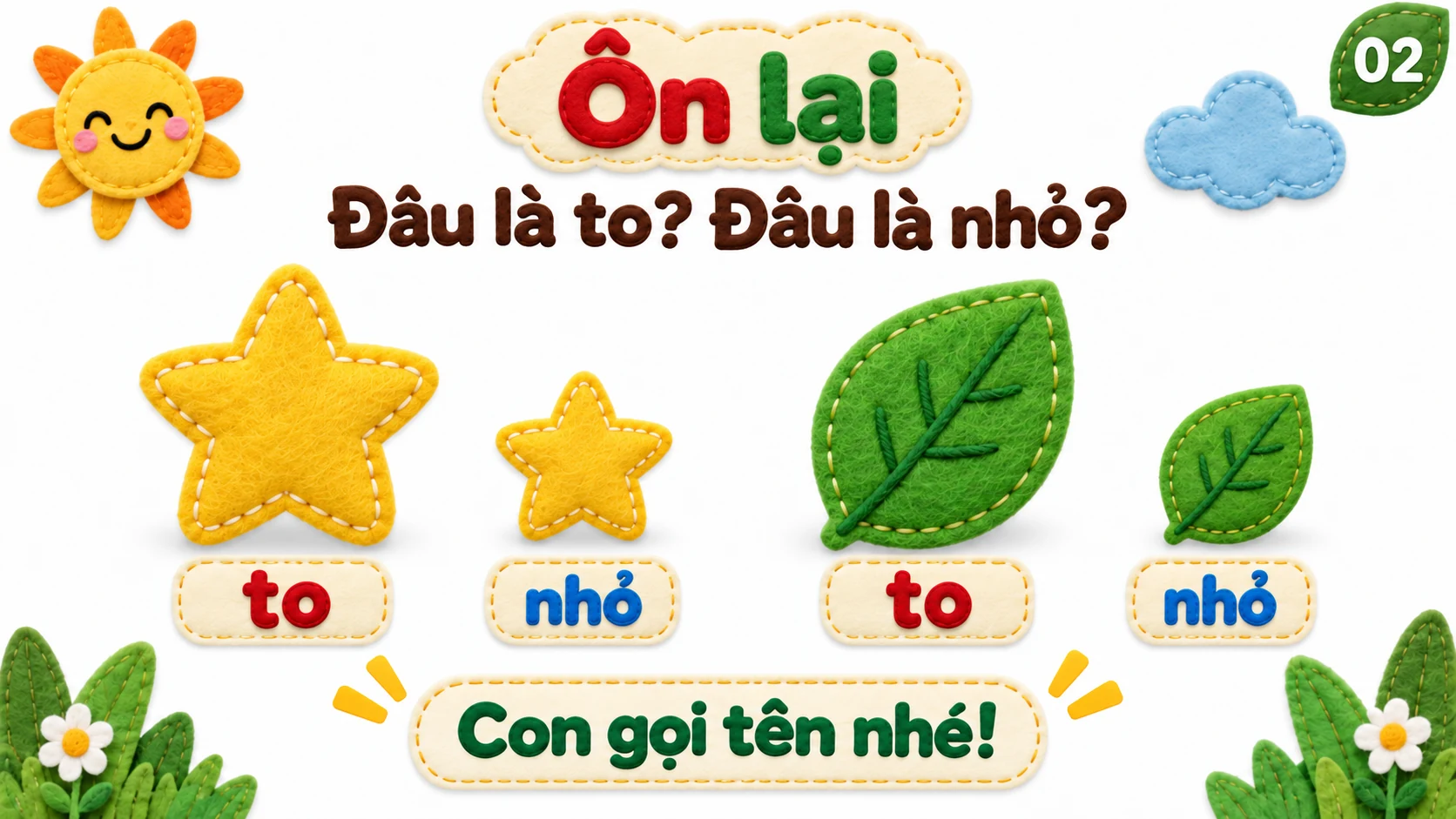 Ôn tập bằng hai ngôi sao và hai chiếc lá cùng loại.