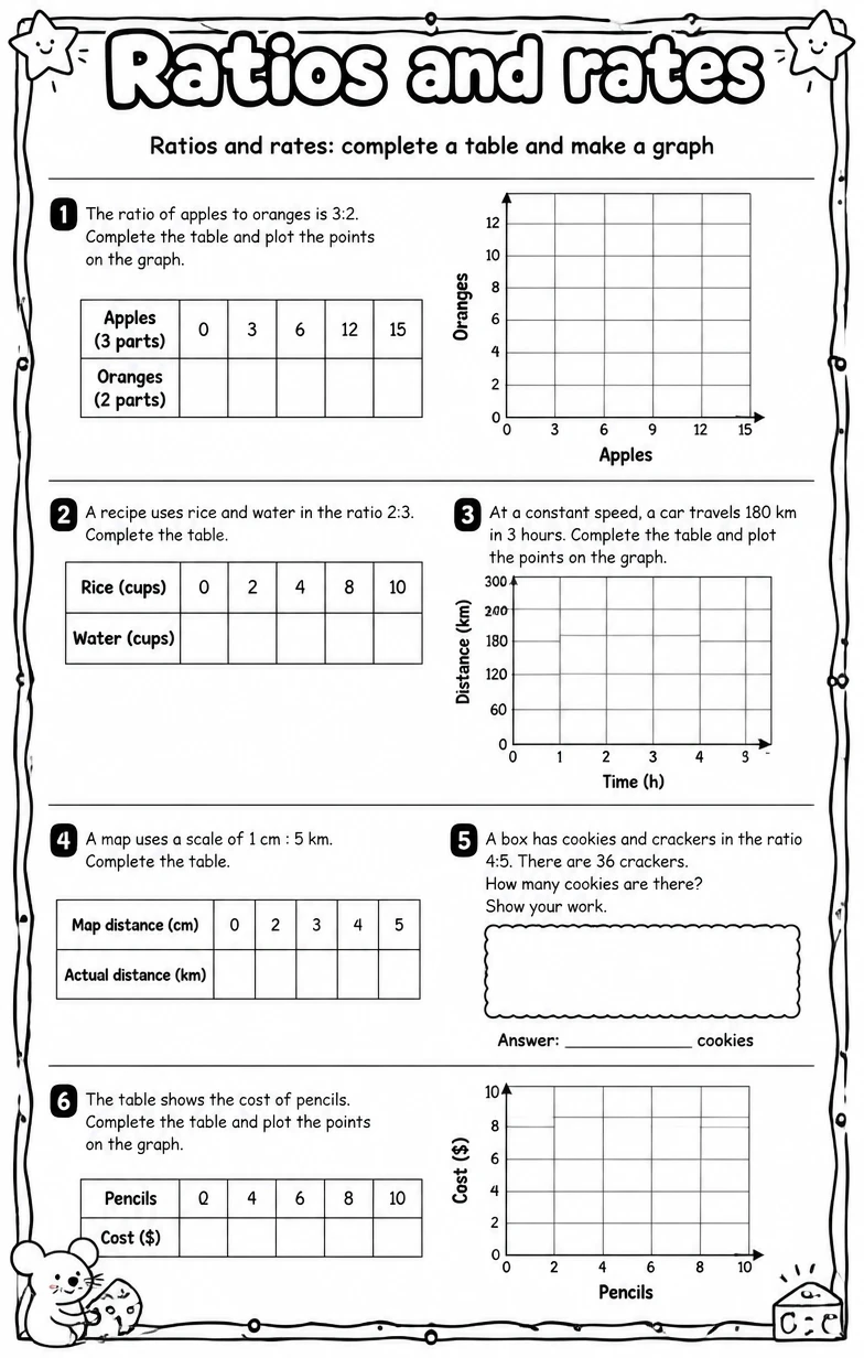Ratios and rates: complete a table and make a graph