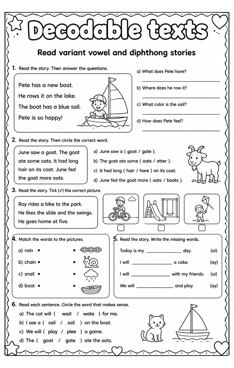 Read variant vowel and diphthong stories