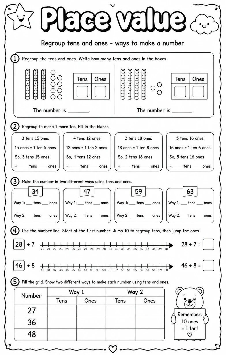 Regroup tens and ones - ways to make a number