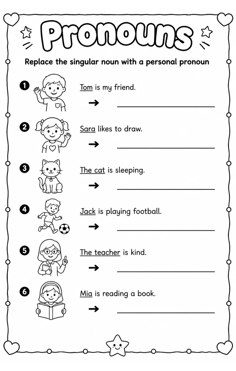 Replace the singular noun with a personal pronoun
