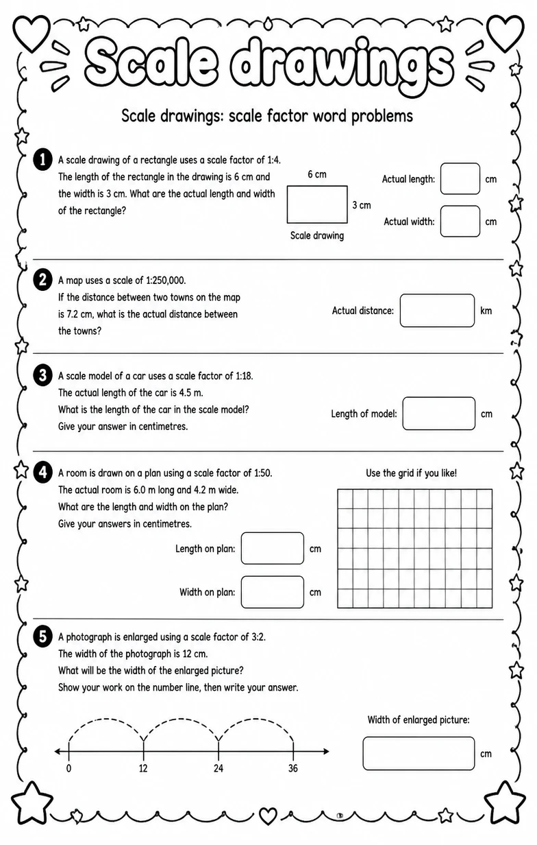 Scale drawings: scale factor word problems