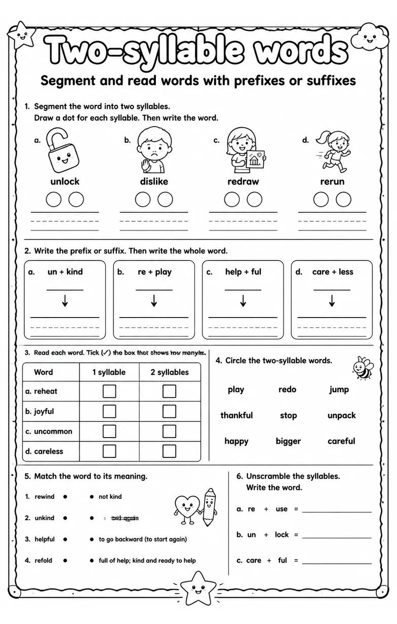 Segment and read words with prefixes or suffixes
