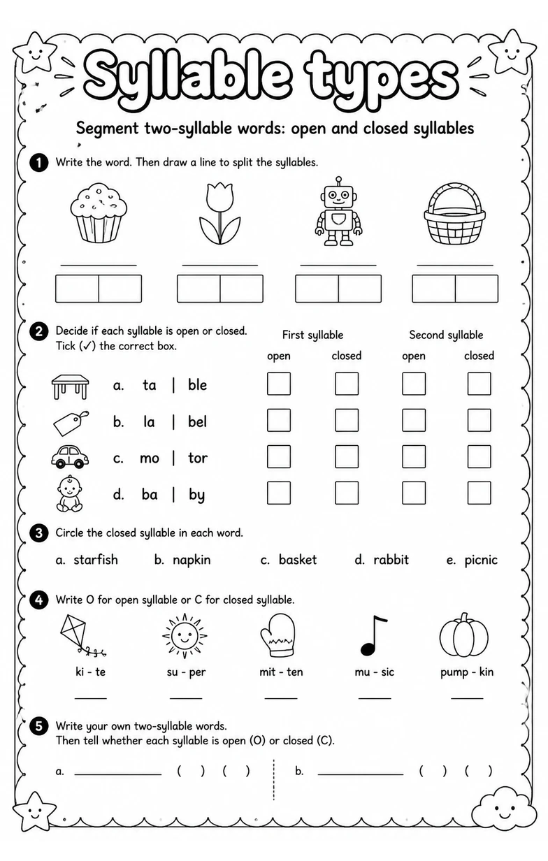 Segment two-syllable words: open and closed syllables